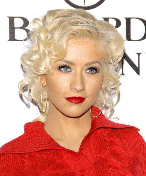 Christina Aguilera Medium Curly     Hairstyle