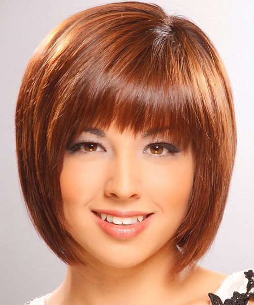 Medium bob hairstyle with across bangs