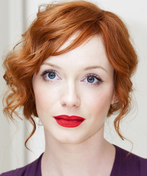 Christina Hendricks  Long Curly   Light Ginger Red  Updo Hairstyle