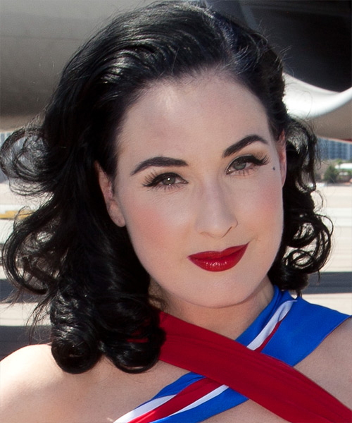 Dita Von Teese Medium Wavy Formal Hairstyle - Black Hair Color