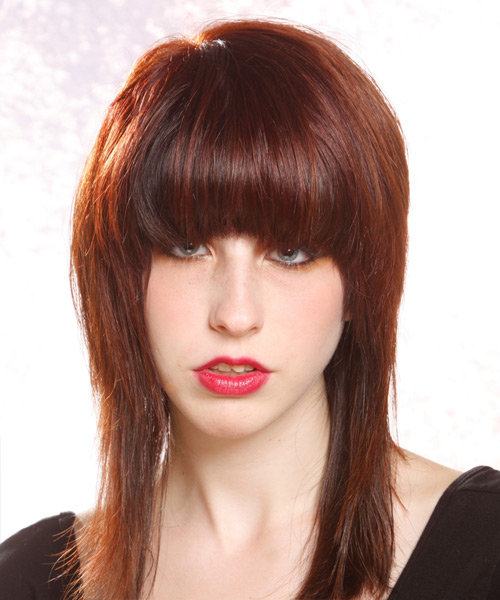 Long Straight Hairstyle With Choppy Layers And Smoothed-Out Bangs