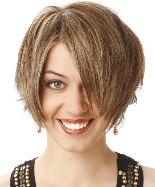 Short Hairstyle With Tapered Neckline And Long Bangs