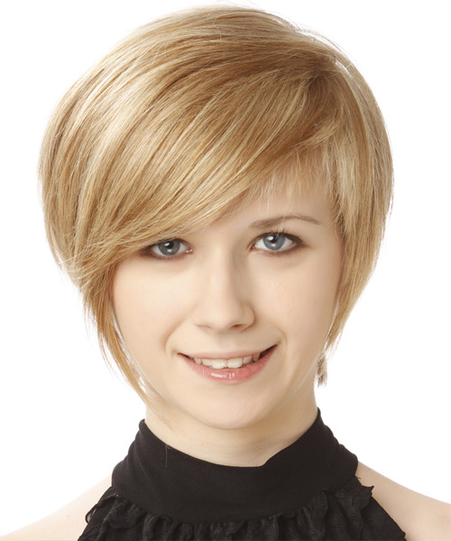 Short Straight Medium Blonde Hairstyle with Side Swept Bangs