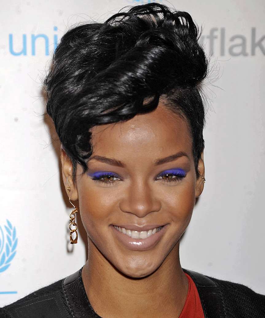 Rihanna Short Wavy Black Undercut Hairstyle