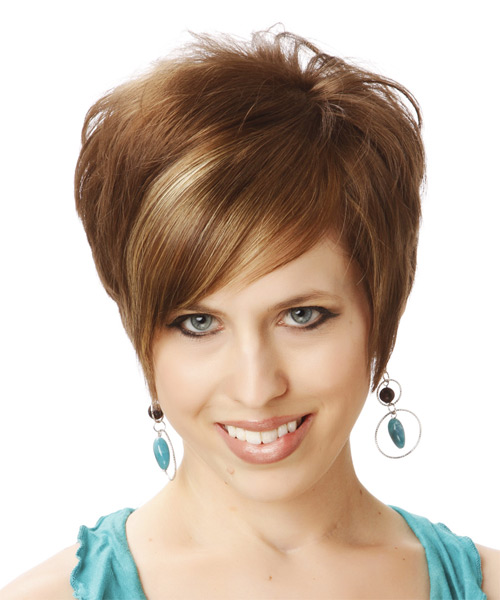 Short Light Brunette Hairstyle With Height And Light Blonde Highlights