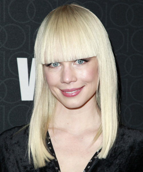 Erin Fetherston Long Straight   Light Platinum Blonde   Hairstyle with Blunt Cut Bangs