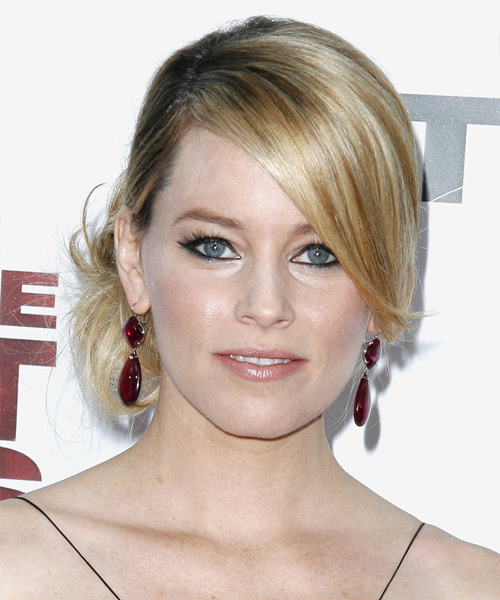 Elizabeth Banks  Long Straight    Golden Blonde and  Brunette Two-Tone  Updo Hairstyle