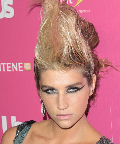 Kesha Medium Wavy   Light Blonde  Updo Hairstyle   with Pink Highlights