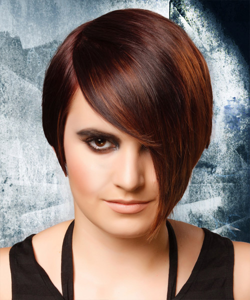 Short  Dark Red Haircut With Orange Highlights - side view