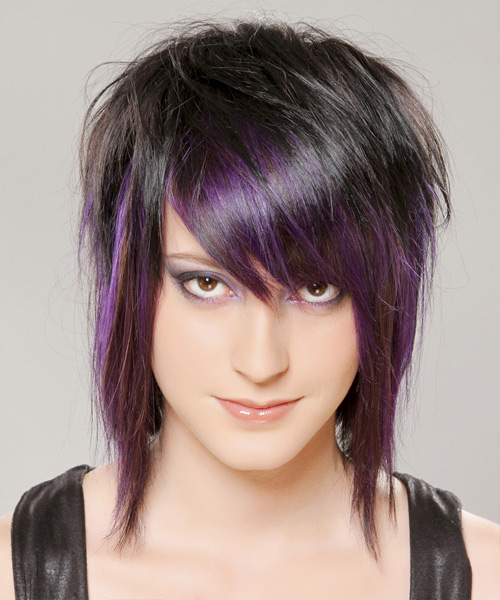 Medium Straight Purple and Black Two Tone Hairstyle with 