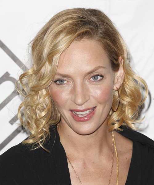 Uma Thurman Medium Curly   Light Blonde and  Brunette Two-Tone