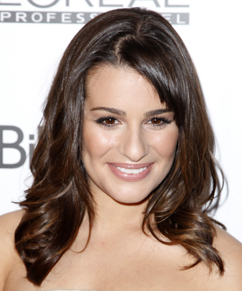 Lea Michele Long Wavy    Brunette   with Layered Bangs