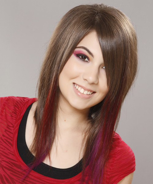 Straight    Ash Brunette   with Pink Highlights