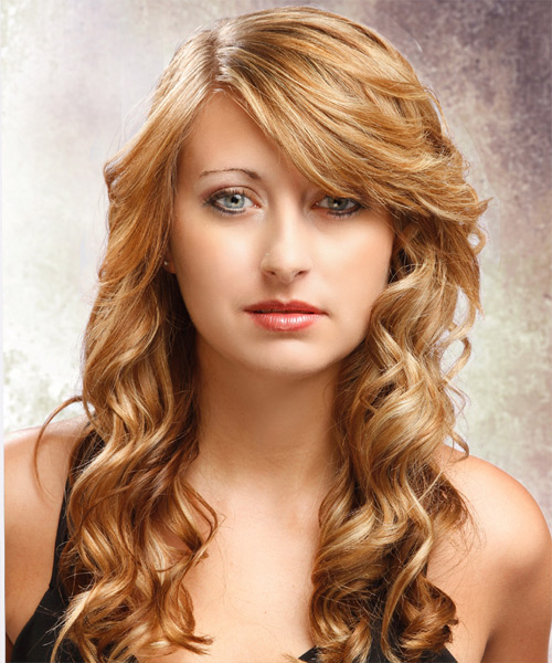 Curly   Dark Golden Blonde with Side Swept Bangs