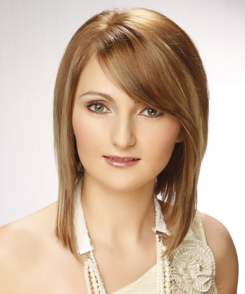 Straight   Light Blonde with Side Swept Bangs - side view