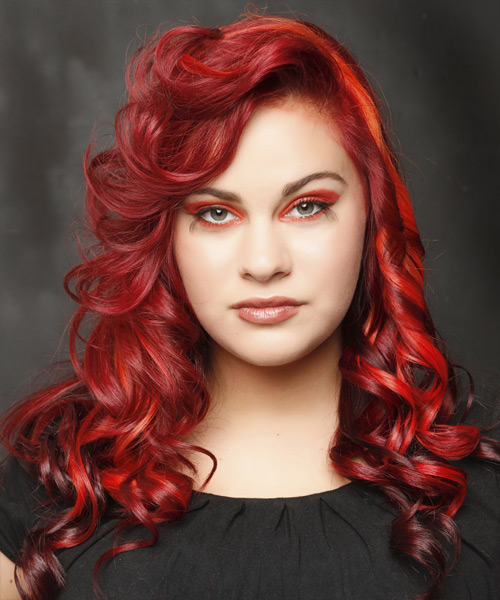 long curly bright red hair