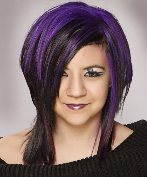  Medium Straight   Black  and Purple Two-Tone   Hairstyle  