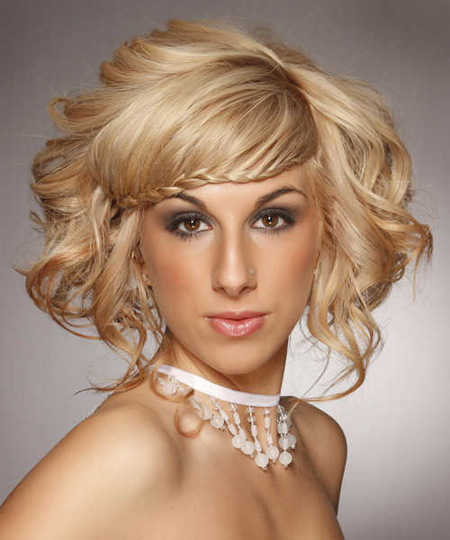 Long Curly Swept Updo Hairstyle - Medium Honey Blonde Hair Color