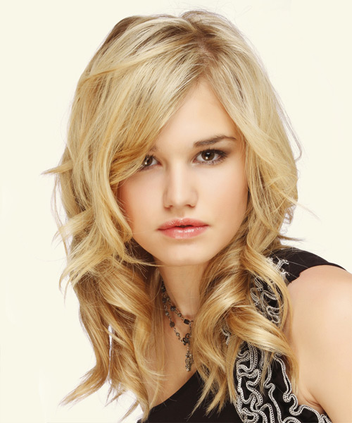 Wavy   Light Blonde with Side Swept Bangs
