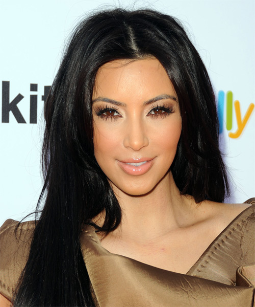 Kim Kardashian Long Straight Casual Hairstyle - Black Hair Color