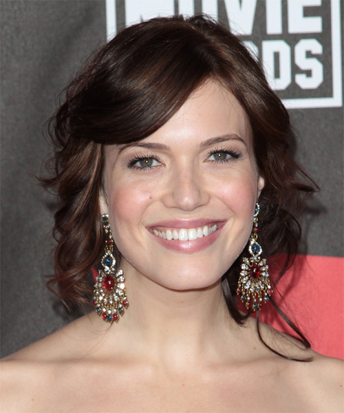 Mandy Moore  Long Curly   Chocolate  Updo Hairstyle with Side Swept Bangs