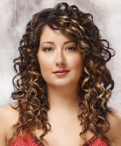 Long Curly    Mocha Brunette   Hairstyle   with Light Blonde Highlights