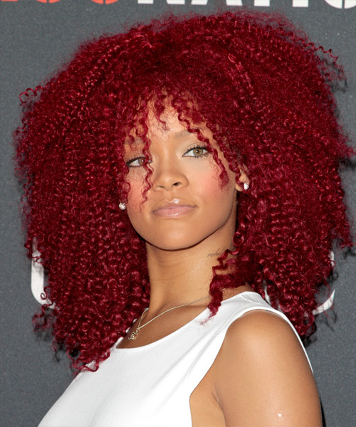 Rihanna Medium Curly red Hairstyle 