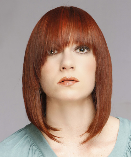 Medium Straight   Ginger   Hairstyle with Asymmetrical Bangs