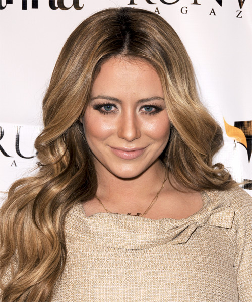 Aubrey O Day Long Wavy   Light Caramel Brunette   Hairstyle   with  Blonde Highlights