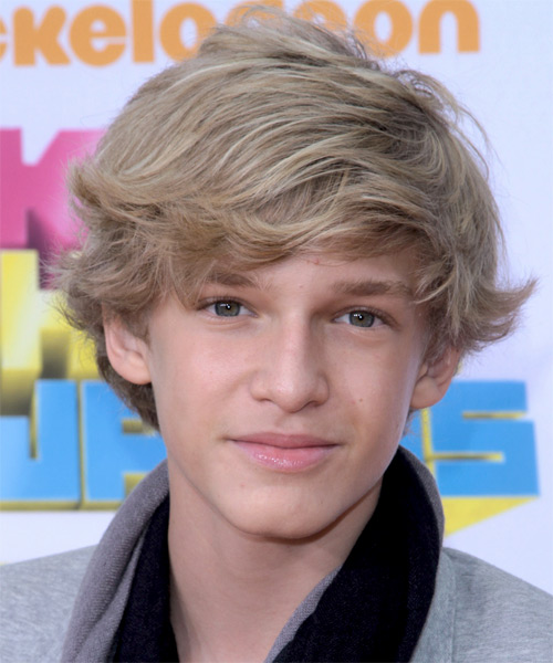 Cody Simpson Medium Wavy   Light Ash Blonde   Hairstyle with Side Swept Bangs
