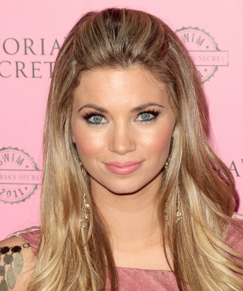 Amber Lancaster  Long Straight    Strawberry Blonde  Half Up Hairstyle   with Light Blonde Highlights