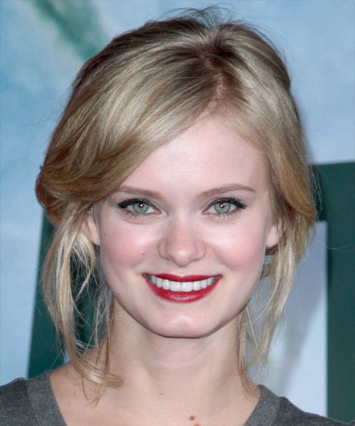 Sara Paxton Long Straight Updo Hairstyle - Dark Blonde Hair Color with Light Blonde Highlights