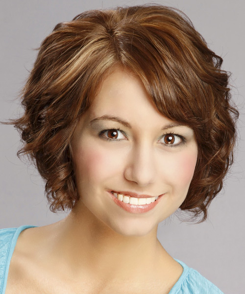 Short Auburn Brunette Classic Curls With Blonde Highlights