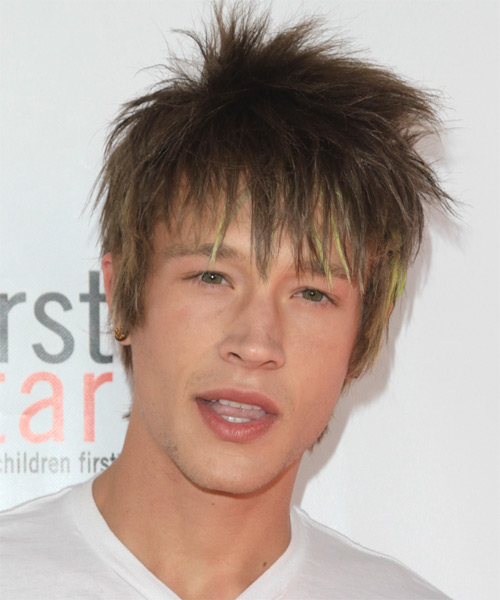 Nick Roux Short Straight   Light Brunette   Hairstyle with Layered Bangs  and Green Highlights