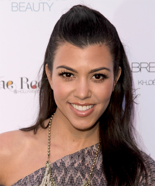 Kourtney Kardashian Long Straight   Dark Brunette  Half Up Half Down