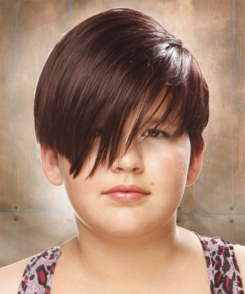  Short Straight   Chocolate   Hairstyle with Side Swept Bangs 