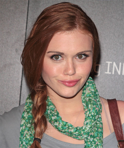 Holland Roden  Long Curly    Copper Red Braided Updo Hairstyle