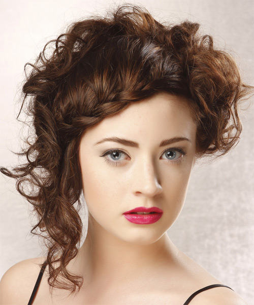 Long And Curly Mocha Brunette  Updo - side view