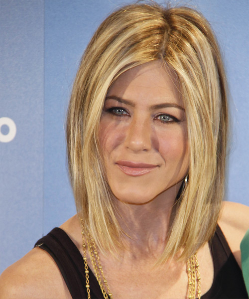 Jennifer Aniston Medium Straight    Golden Blonde   Hairstyle   with Light Blonde Highlights