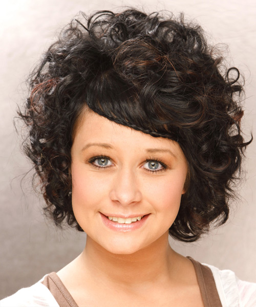 Short Black  Curls With Red Highlights - side view