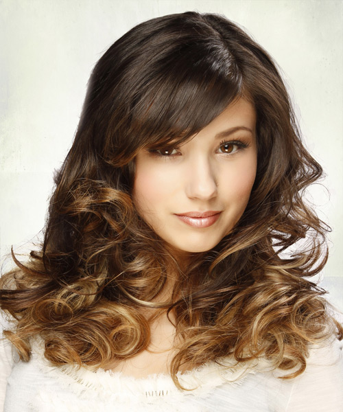 Long Curly    Brunette and  Blonde Two-Tone   Hairstyle