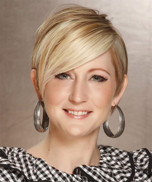 Short Straight Feminine Hairstyle - Medium Champagne Blonde Hair Color with Light Blonde Highlights