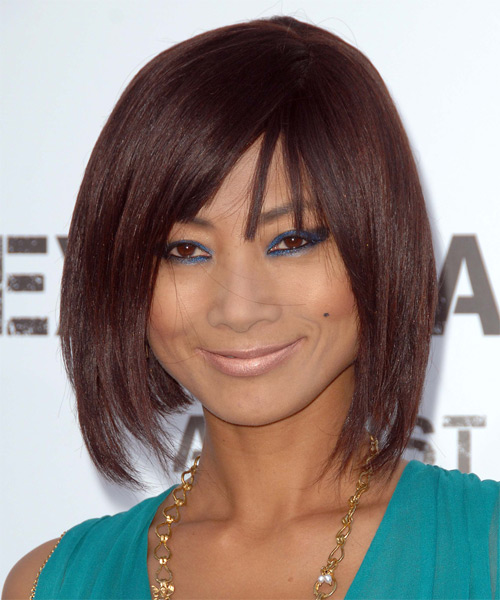 Bai Ling Medium Straight    Chocolate Brunette   Hairstyle with Blunt Cut Bangs