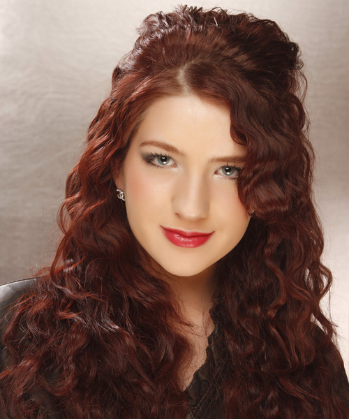 Long Curly   Dark Auburn Red   Hairstyle