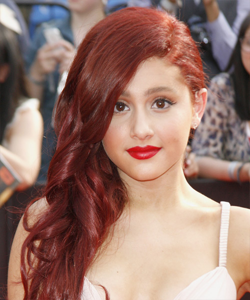 Ariana Grande Long Wavy   Dark Red   Hairstyle