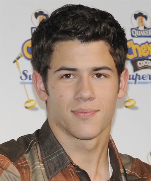 Nick Jonas Short Wavy   Dark Brunette   Hairstyle  