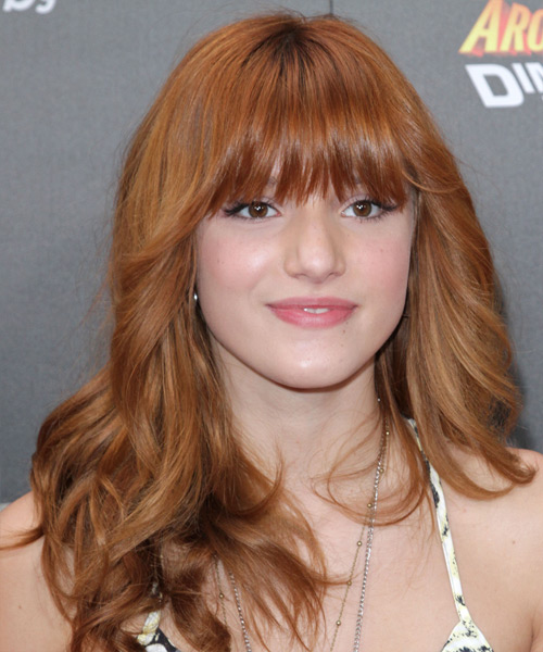 Bella Thorne Long Wavy    Copper Red   Hairstyle with Layered Bangs