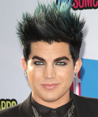 Adam Lambert Short Straight Black Hairstyle with Purple Highlights