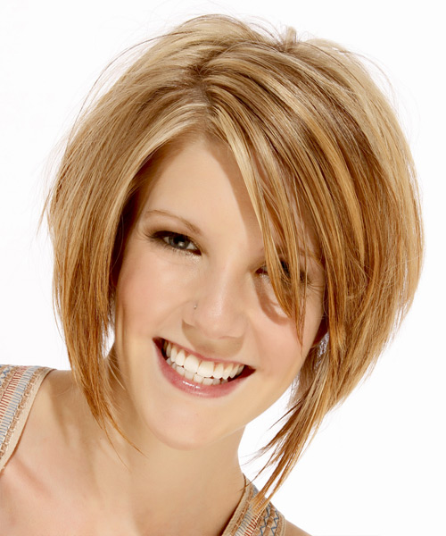 Medium Straight Layered   Golden Blonde Bob  Haircut   with Light Blonde Highlights