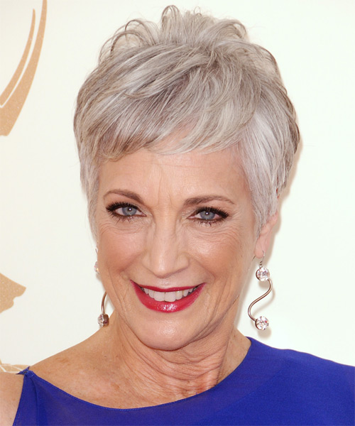 Randee Heller Short Straight   Light Grey   Hairstyle with Layered Bangs